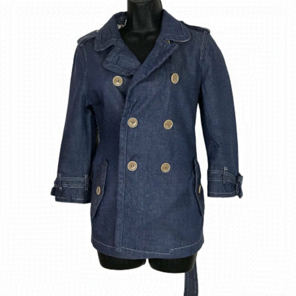 COACH Cotton Linen Blend Denim Like Trench Coat Button Up Size S